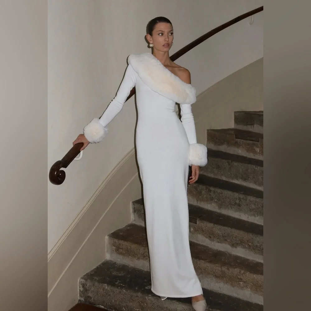 high neck line wedding dress Zapaka Women A-Line Wedding Dress White Long Sleeves High Neck Bridal Dress with Lace, White / US10 main image 1
